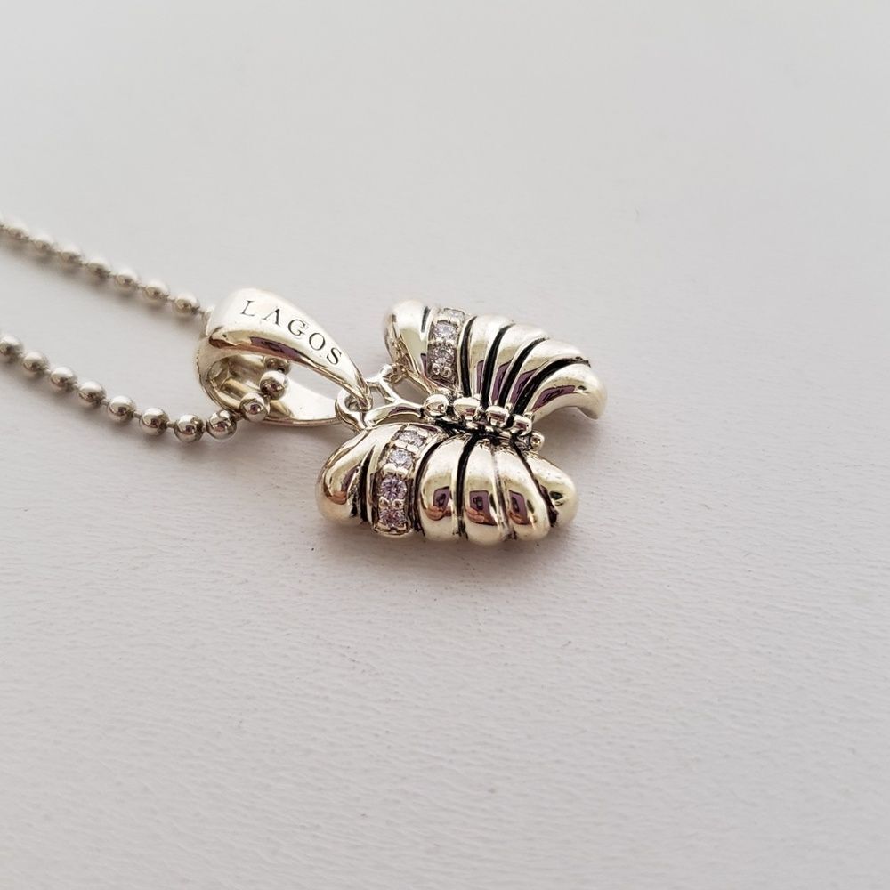 LAGOS Sterling Silver & Diamond 0.06ctw Butterfly Pendant Necklace - Picture 3 of 10